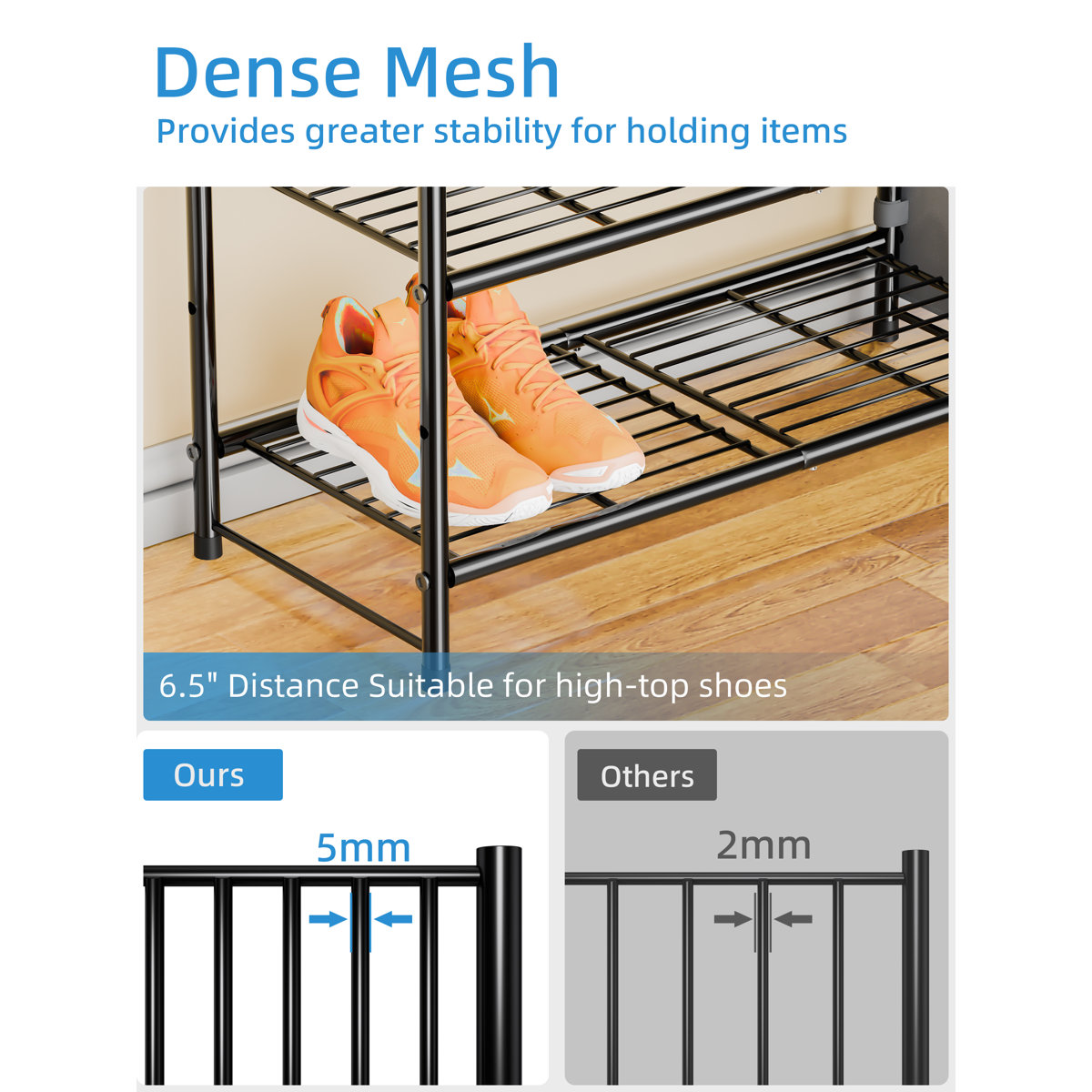 6-Tier Shoe Rack 24 Pair, Metal Shoe Organizer for Closet, Black